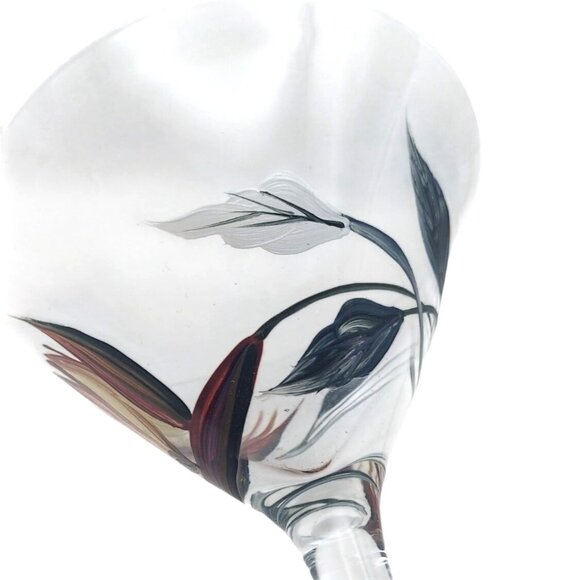 Hand Painted Botanical Floral Clear Glass Martini Cocktail Glasses Set of 3 - Picture 7 of 9